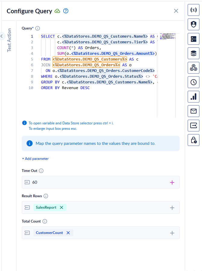 A JOIN between two Data Stores, with aliases